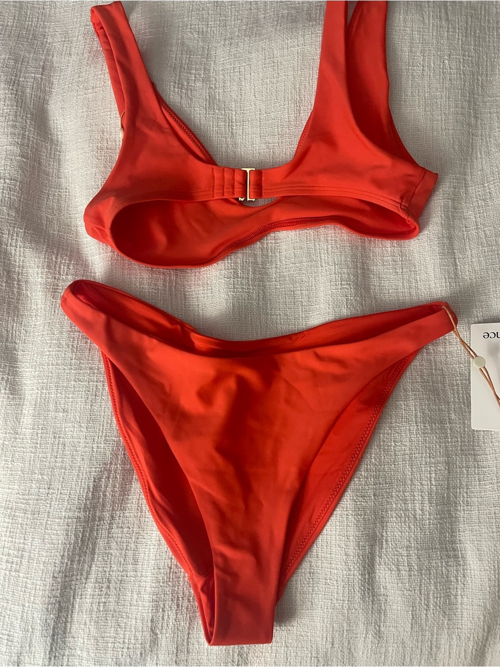 NWT Quince Italian Swim Bundle - Plunge Top & 2 Bottoms (Sunset Orange) - Picture 3 of 6